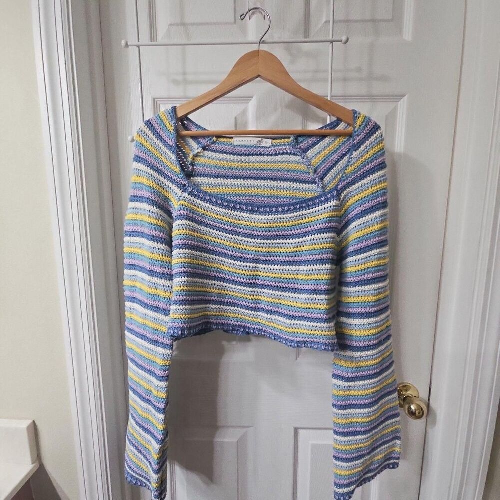 Altar'd State Crochet Striped Crop Top Size XL Multicolor